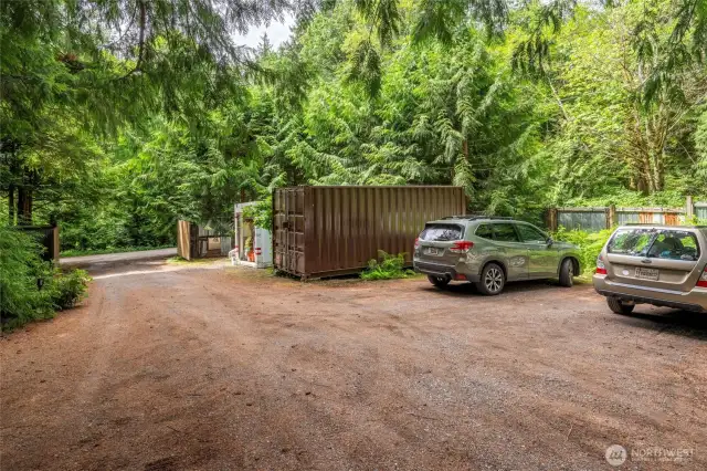 Brown storage container with power stays. (Also has a chest freezer).  Please do not open during showings