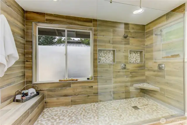 Custom shower with heated floor.