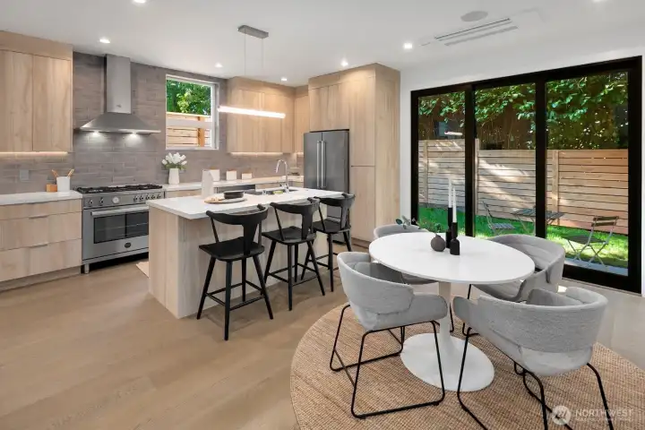 Open concept kitchen with dining area.