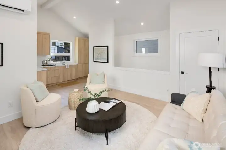 Vaulted ceilings really make this carriage house feel extra spacious.