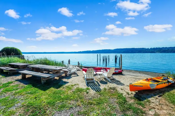 Shared Beach with small craft boat launch.