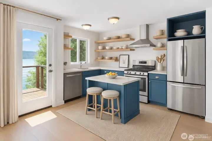 Virtually Staged Kitchen Island.