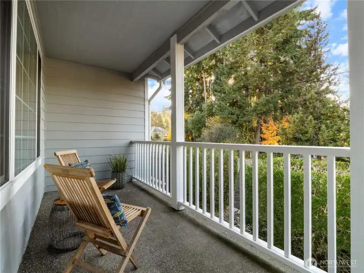 Newly painted trim of the railing and trim gives the home a fresh look.