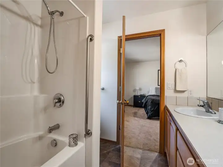 The soaking tub is ready when you need to take a long luxurious bath.