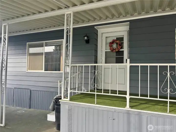 Deck off front door.
