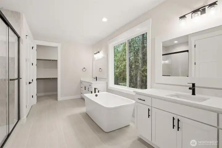 Huge Primary bath with walk in closet and large linen closet