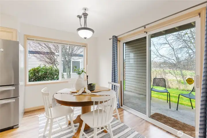 Dedicated eating area and access to private back patio