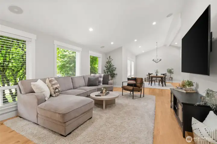 Open concept living and dining spaces. Open concept living and dining spaces.