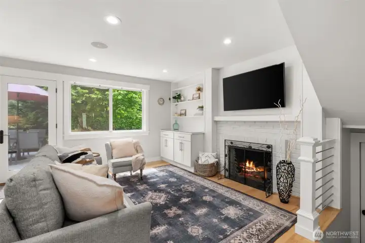 Cozy family room with fireplace and built-ins. Cozy family room with fireplace and built-ins.