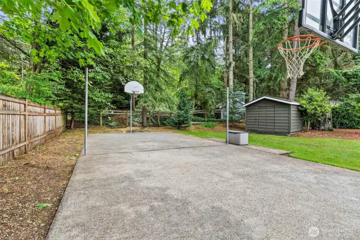 Private sport court with plenty of room for basketball, games, and outdoor fun. Private sport court with plenty of room for basketball, games, and outdoor fun.