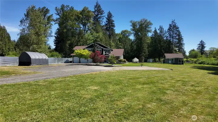 Front of home and 12x20 shed with power and lean-to