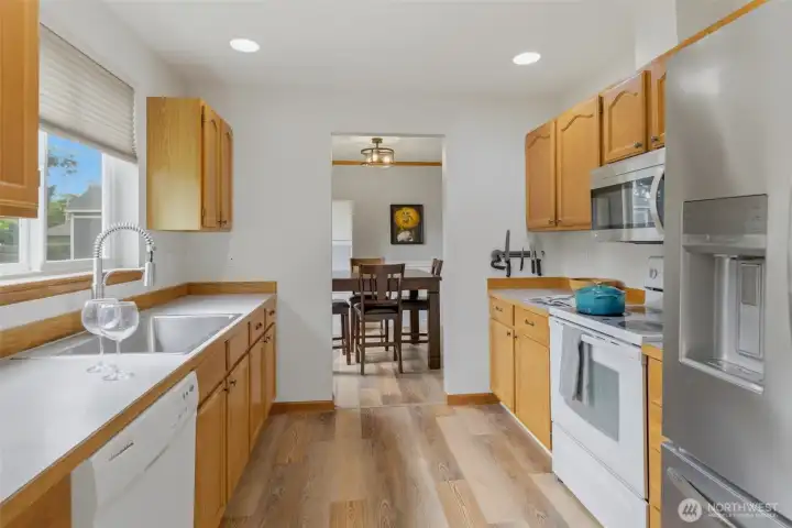 Plenty of counter space in this kitchen off the dining area.