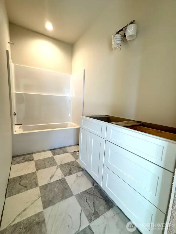 Full bathroom with beautiful check tile Full bathroom with beautiful check tile