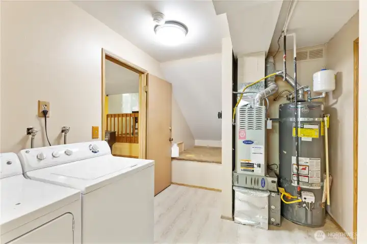 Utility Room has extra storage space, gas furnace and gas hot water tank