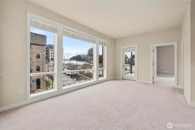 Bedroom doorway is on the right.