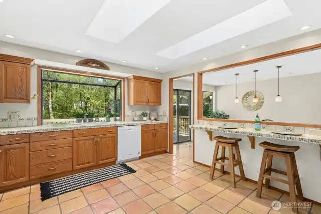 High-quality oak cabinets grace the kitchen