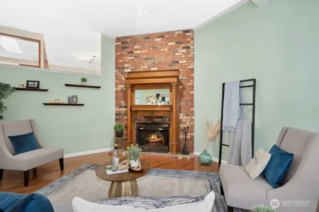 Wood-burning fireplace provides ambience and warmth on those cold winter nights