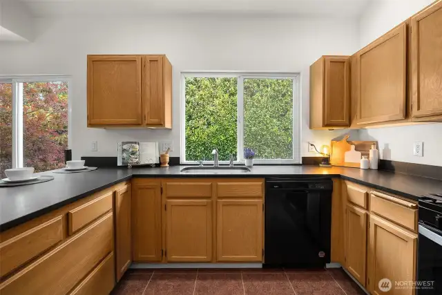 Well Designed Kitchen w/ plenty of cabinets + pantry.