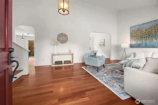 Vaulted ceilings greet you upon entry.