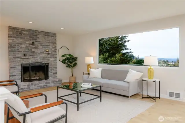 full heigh wood burning brick fireplace