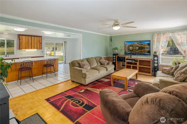 The living room is open to the kitchen.