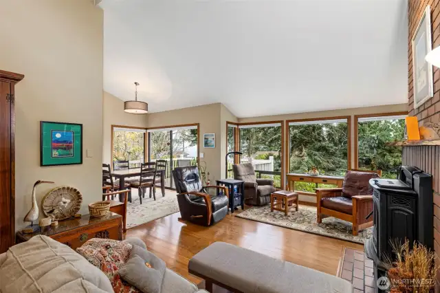 Bamboo flooring and a wall of windows to enjoy the view