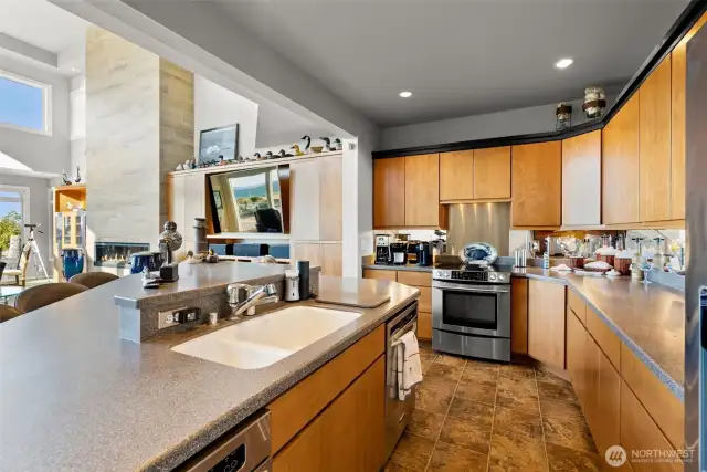 Ample prep space, cherry wood finishes and open sightlines- entertainer's dream