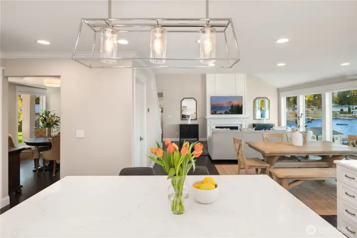 Open to dual dining spaces.