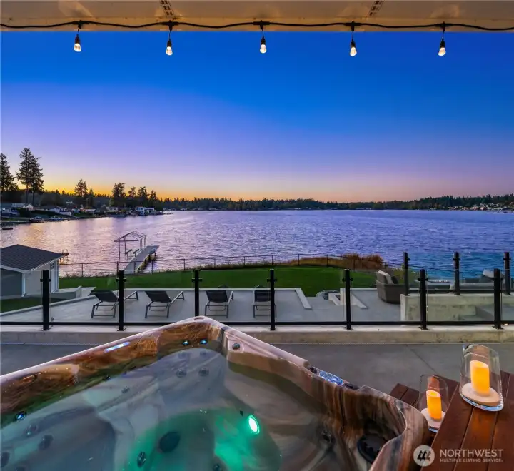 Then from the patio or from the primary you can slip into the hot tub to count stars.