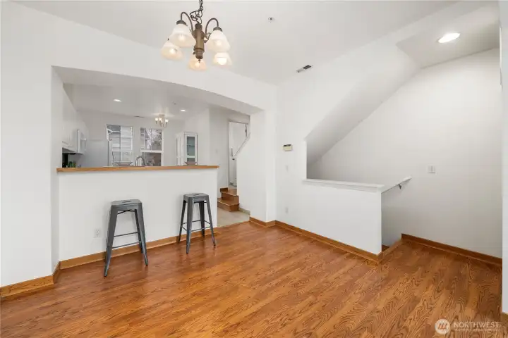 Dining Room can accommodate an 8 top dining table.