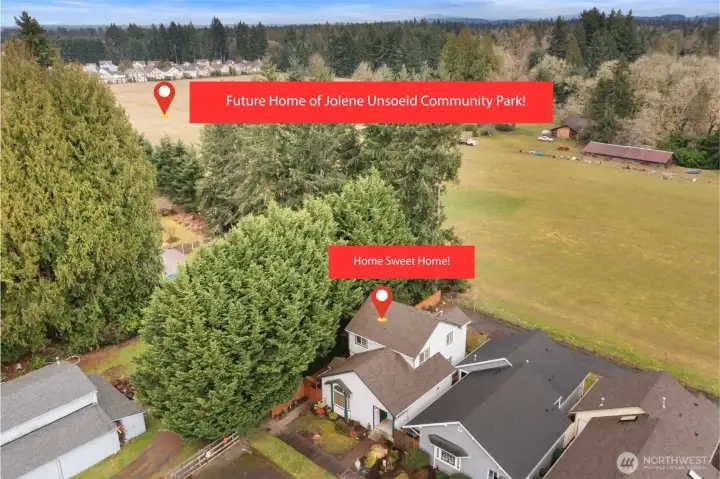 Last home on the road for extra privacy. Visit the City of Olympia website for the details on the plans for the huge park off of Yelm Hwy- Jolene Unsoeld Community Park.