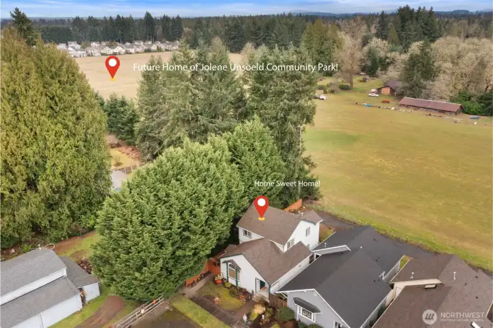 Last home on the road for extra privacy. Visit the City of Olympia website for the details on the plans for the huge park off of Yelm Hwy- Jolene Unsoeld Community Park.