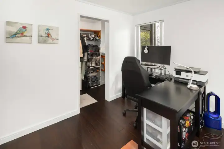 Large primary has walk-in closet