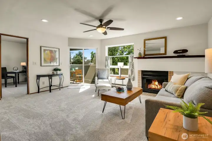As you enter the home, you are greeted by a light and bright open living and dining area with new carpet. As you enter the home, you are greeted by a light and bright open living and dining area with new carpet.
