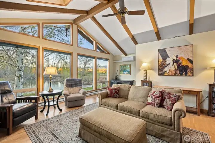 View of the pond with lots of natural light.