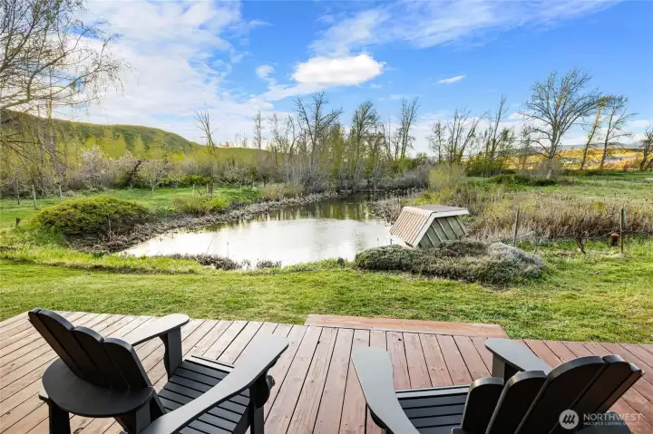 Back deck overlooking the peaceful pond
