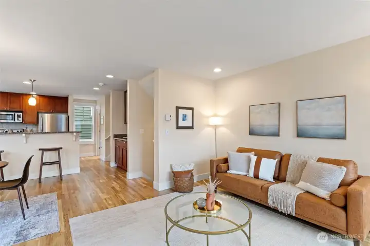Newly Refinished oak hardwood floors are features on this level, freshly painted and professionally cleaned, this space is just dreamy!