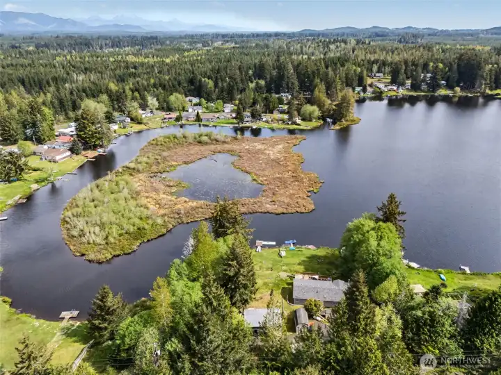 Wide aerial of Star Lake showing community and natural surroundings