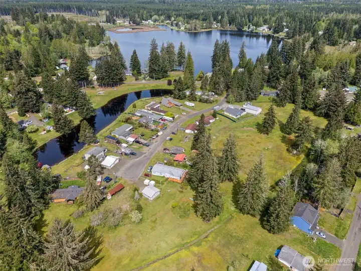 Aerial view of community golf/disc golf course and surrounding neighborhood near Star Lake