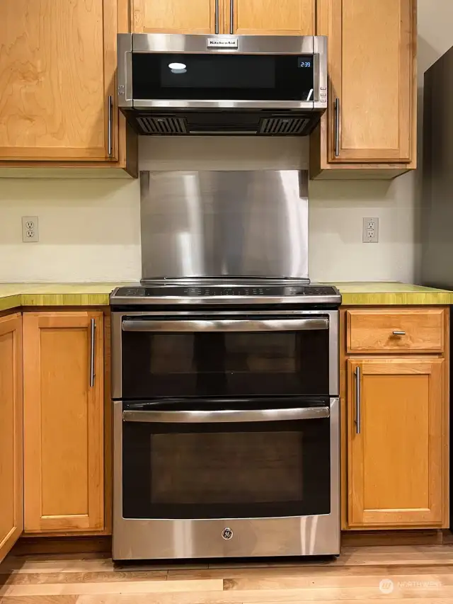 Double oven with microwave above range