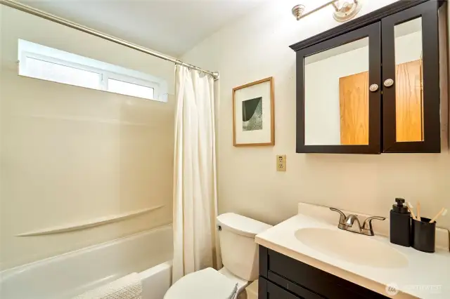 Full bathroom on entry level- shared by both guest bedrooms.