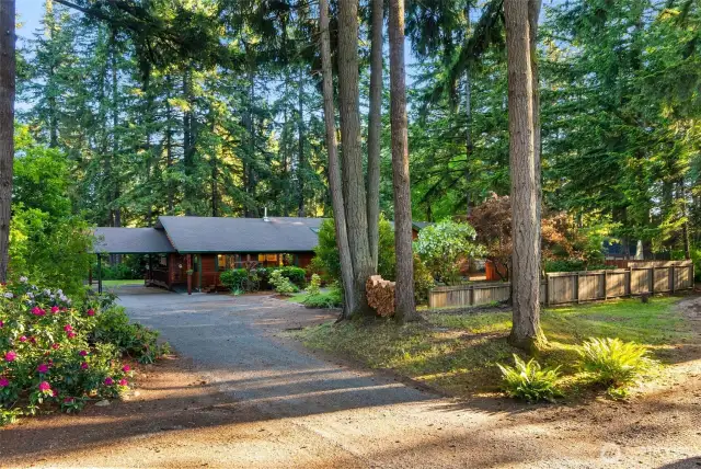 Entry From Old Hwy 99 into this secure parklike 6.3 acre setting.