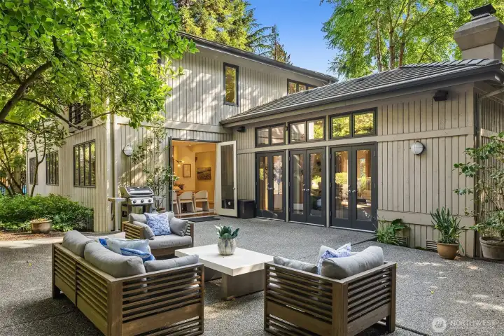 Peaceful privacy in flat backyard with play lawn & huge patio to relax & entertain