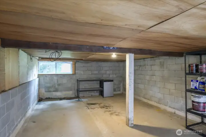Basement is great for storage or hobbies, accessed from outside the house.