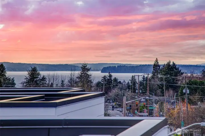 Roof deck where you can enjoy a view of the Pugel Sound and the Olympic Mountains.