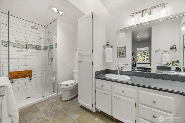 Beautifullly updated walking shower.