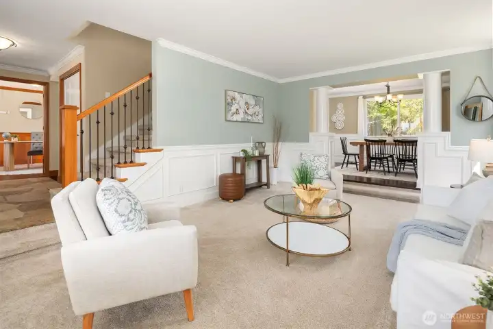 Entry way, den, Formal living room & dining room