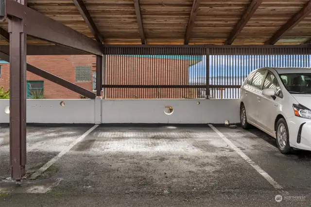 One designated parking spot under the carport.