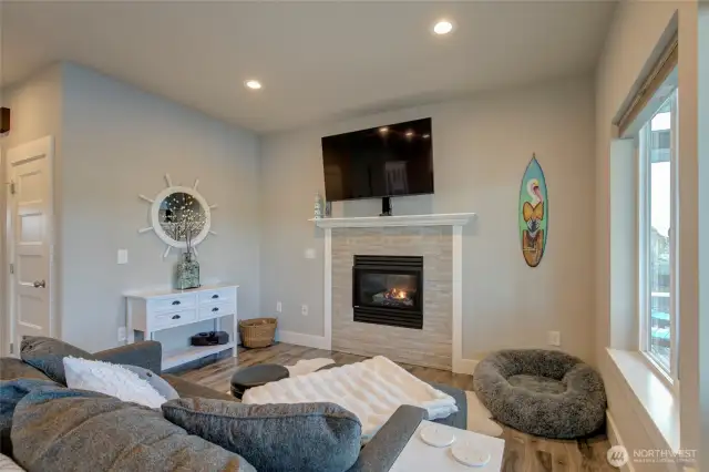 The propane fireplace will keep you warm and toasty on the cooler days.