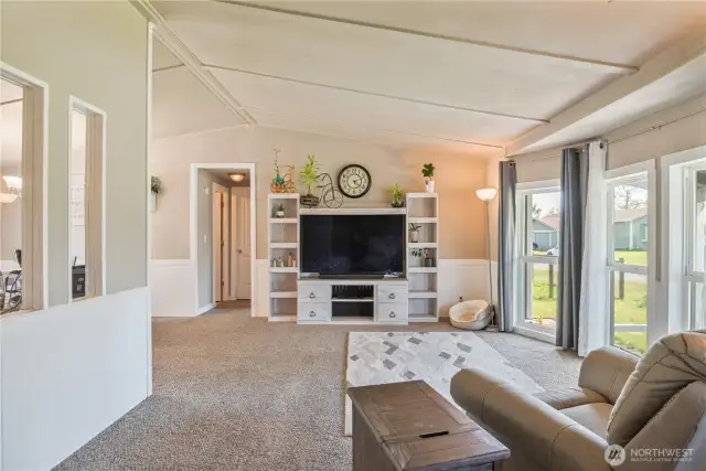 Living room with vaulted ceiling